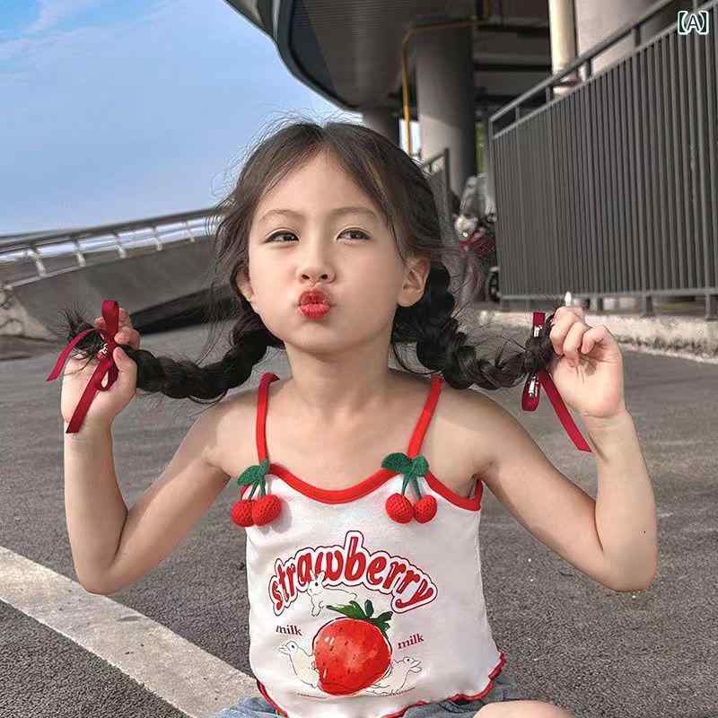春　夏　秋　冬　キッズ　子供　ベビー　赤ちゃん　ファッション　おしゃれ　かわいい　かっこいい　男　女　韓国 女子 ベスト ストラップ 夏服 子供用 スリング 女子 トップス ウエスタン 夏