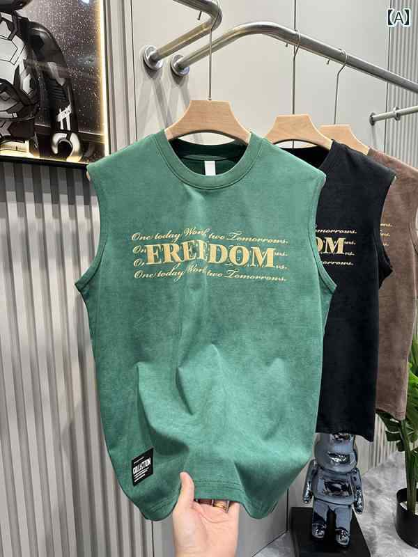 メンズ ファッション 春夏 秋冬 かっこいい オシャレ モテ 男性用 紳士服 服 韓国 シンプル 大人 アメリカ スポーツ ベスト ゆったり カジュアル 夏用 コットン フィットネス ノースリーブ T シャツ ウエスト コート