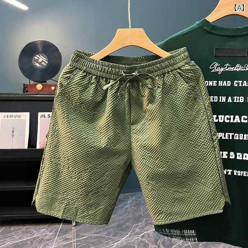 メンズ ファッション 春夏 秋冬 かっこいい オシャレ モテ 男性用 紳士服 服 韓国 シンプル 大人 カウンター ハイエンド シア サッカー テクスチャ 速乾 通気性 弾性 ウエスト ゆったり スポーツ カジュアルショーツ