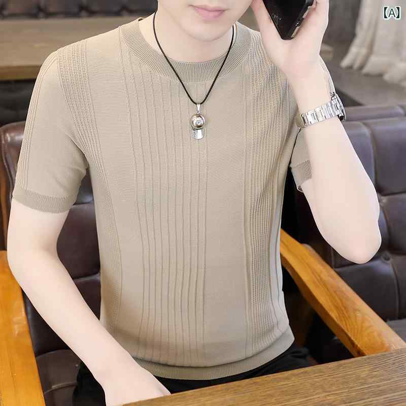 メンズ ファッション 春夏 秋冬 かっこいい オシャレ モテ 男性用 紳士服 服 韓国 シンプル 大人 冷感 T シャツ 半袖 薄手 半袖 ニット セーター トップス ハイエンド カジュアル ボトムス T シャツ