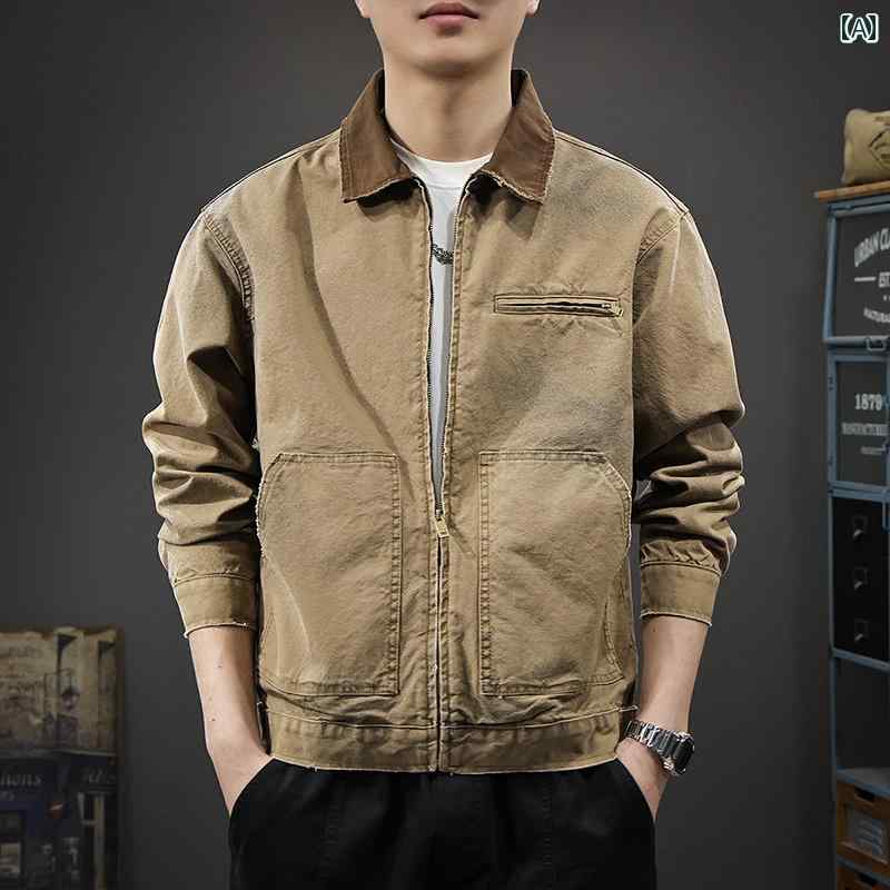 メンズ ファッション 春夏 秋冬 かっこいい オシャレ モテ 男性用 紳士服 服 韓国 シンプル 大人 レトロ コットン ワークウェア ジャケ..