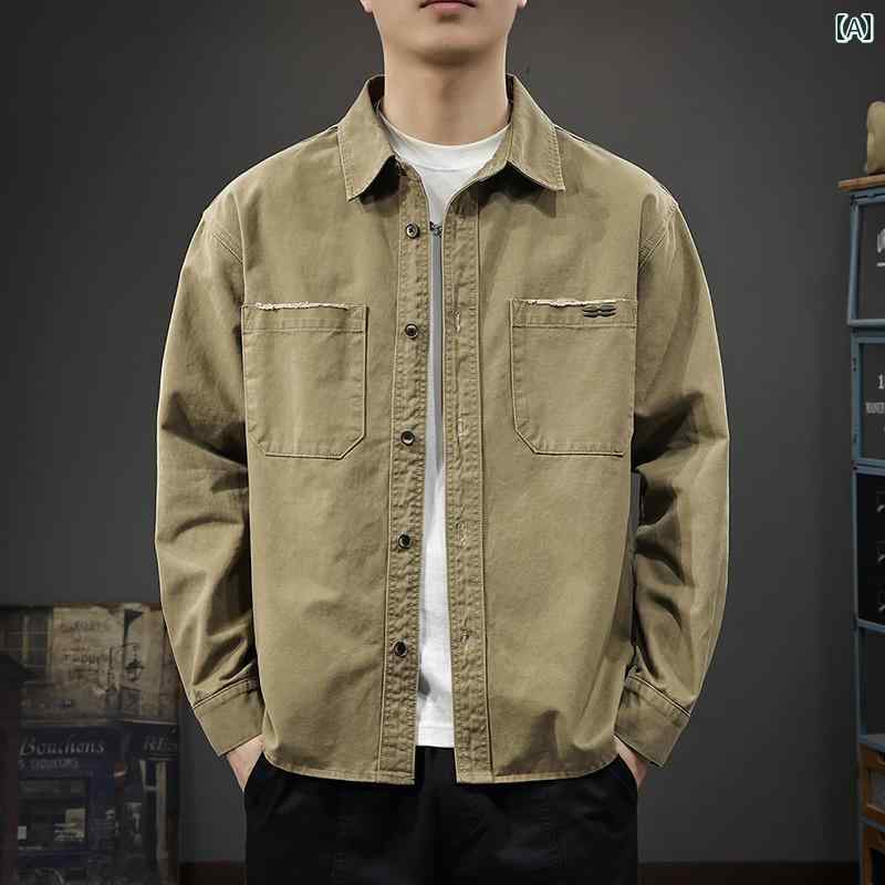 メンズ ファッション 春夏 秋冬 かっこいい オシャレ モテ 男性用 紳士服 服 韓国 シンプル 大人 アメリカン レトロ ワークウェア 長袖 シャツ 綿 シャツ カジュアル ジャケット