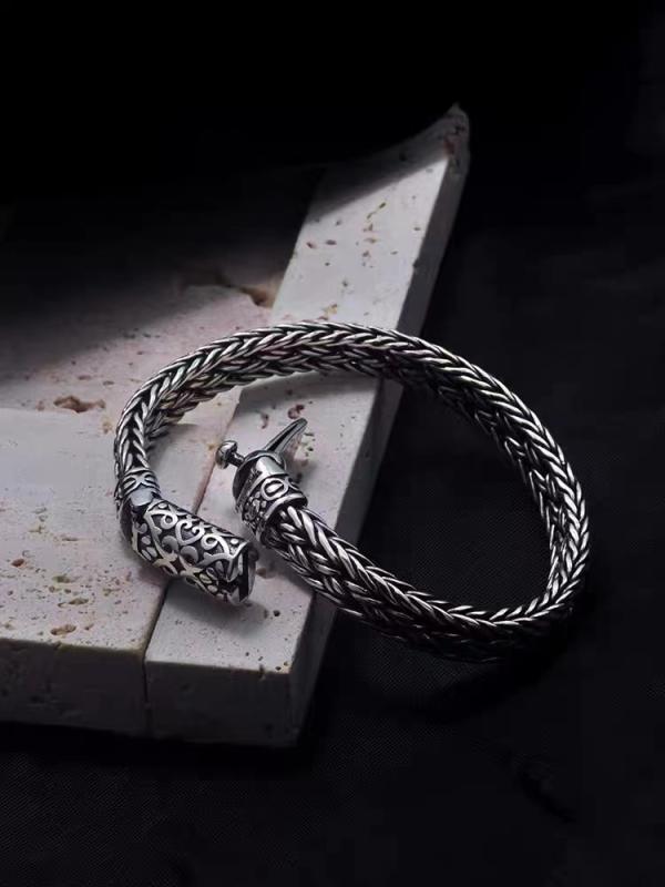 韓国 おすすめ 春夏 秋冬 メンズ 男性 ファッション かっこいい おしゃれ モテ アクセサリー ジュエリー レトロ ブレスレット 彫刻 柄 模様 シンプル チェーン 個性的 高級 シルバー