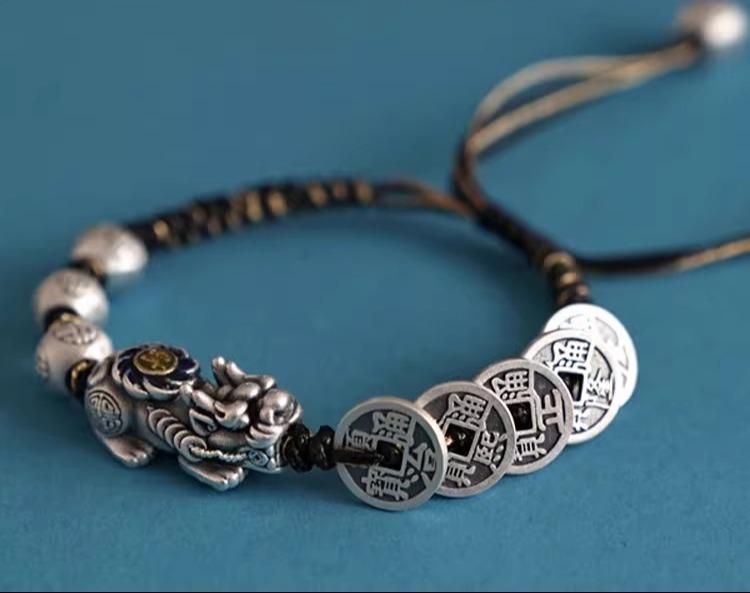 韓国 おすすめ 春夏 秋　冬 メンズ 男性 ファッション かっこいい おしゃれ モテ アクセサリー ジュエリー ブレスレット ロープ コイン シンプル レトロ 古風 レディース 女性 男女兼用 エスニック ビーズ 個性的 高級 シルバー