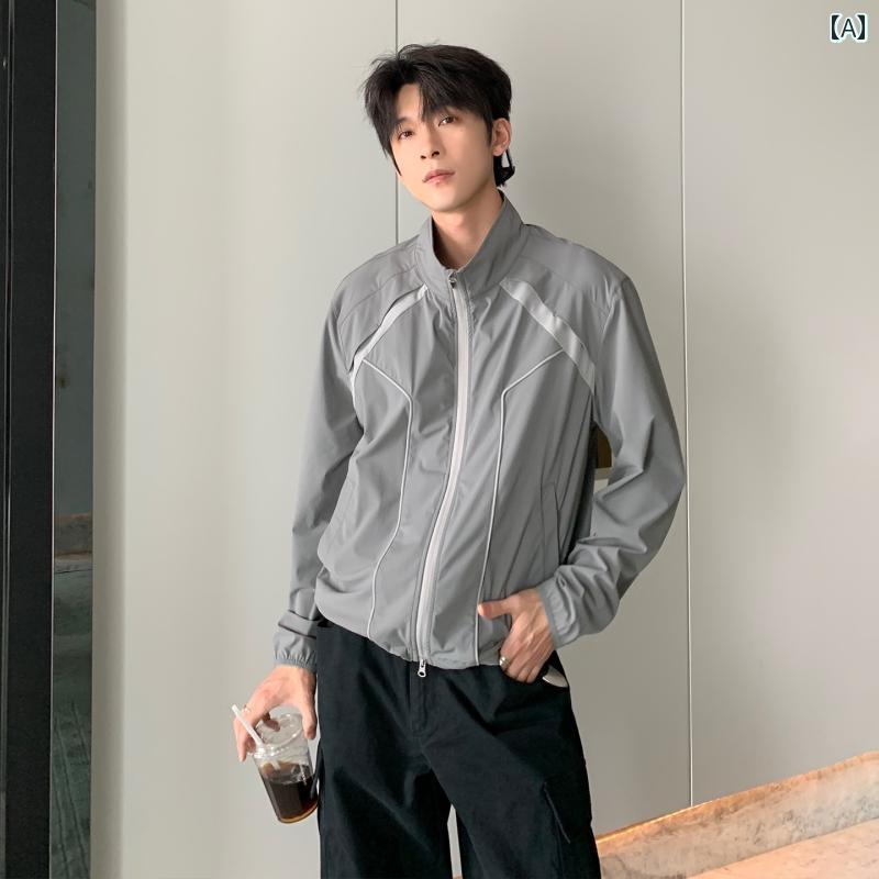 メンズ ファッション 春夏 秋冬 かっこいい オシャレ モテ 男性用 紳士服 服 韓国 シンプル 大人 薄手 通気性 日焼け防止 冷感 ジャケット トップス スタンドカラー