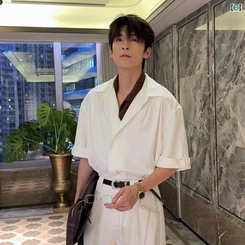 メンズ ファッション 春夏 秋冬 かっこいい オシャレ モテ 男性用 紳士服 服 韓国 シンプル 大人 半袖 シャツ 男児用 高級 白 シャツ クリーン フィット カジュアル トップス