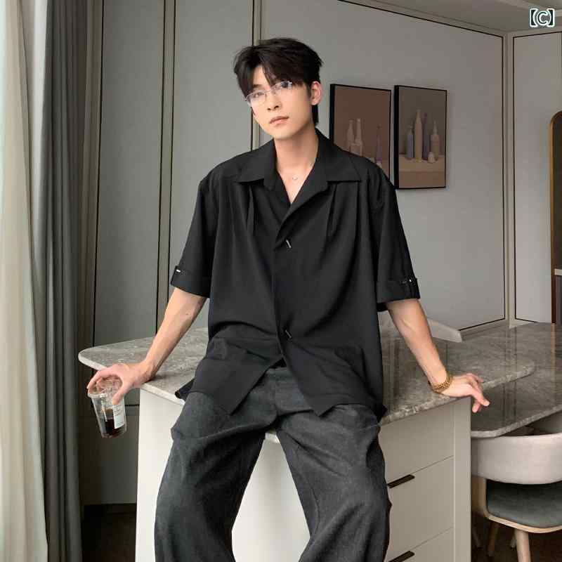 メンズ ファッション 春夏 秋冬 かっこいい オシャレ モテ 男性用 紳士服 服 韓国 シンプル 大人 半袖 シャツ 男児用 高級 白 シャツ クリーン フィット カジュアル トップス