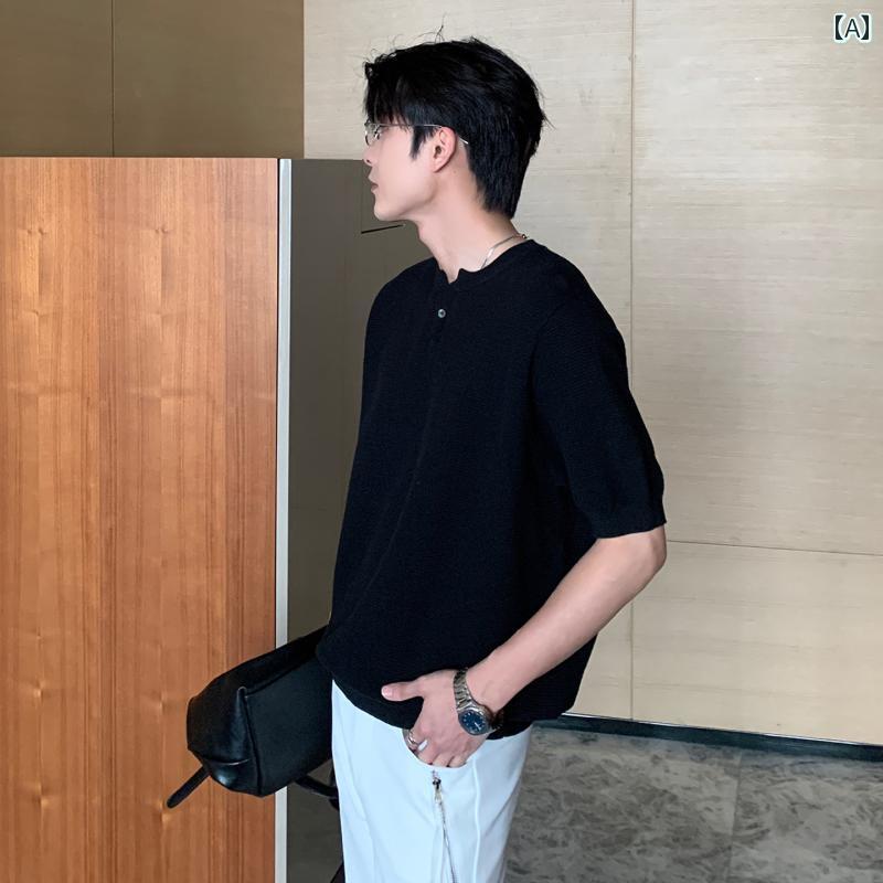 Rakuten - メンズ ファッション 春夏 秋冬 かっこいい オシャレ モテ 男性用 紳士服 服 韓国 シンプル 大人 薄手 ニット トップス 半袖 T シャツ