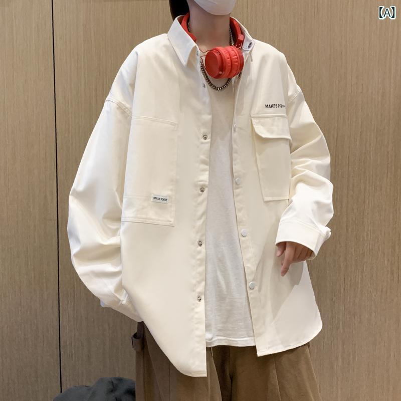 メンズ ファッション 春夏 秋冬 かっこいい オシャレ モテ 男性用 紳士服 服 韓国 シンプル 大人 ワークシャツ　ジャケット　大きめ　サイズ　長袖　コットンシャツ(4.0)
