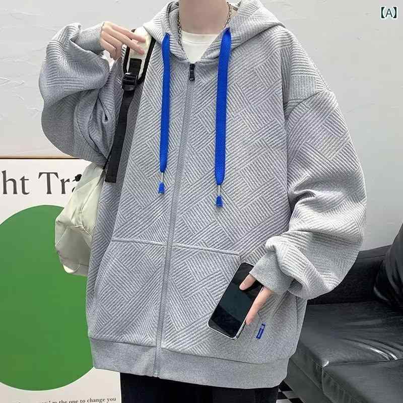 メンズ ファッション 春夏 秋冬 かっこいい オシャレ モテ 男性用 紳士服 服 韓国 シンプル 大人 欧米　ジャケット　大きめ　サイズ　拡大　ゆったり　スタイル　ワッフル　カーディガン　スウェットシャツ　フード　高級