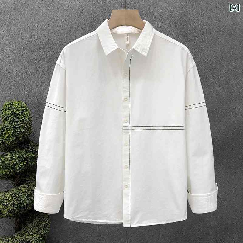 メンズ ファッション 春夏 秋冬 かっこいい オシャレ モテ 男性用 紳士服 服 韓国 シンプル 大人 ライン コットンシャツ ホワイト カジュアル ジャケット アウターシャツ
