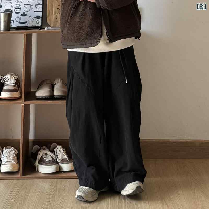 メンズ ファッション 春夏 秋冬 かっこいい オシャレ モテ 男性用 紳士服 服 韓国 シンプル 大人 レトロ 無地 オーバー オール ワイド レッグ 快適 伸縮性 ウエスト カジュアル ロング パンツ 2
