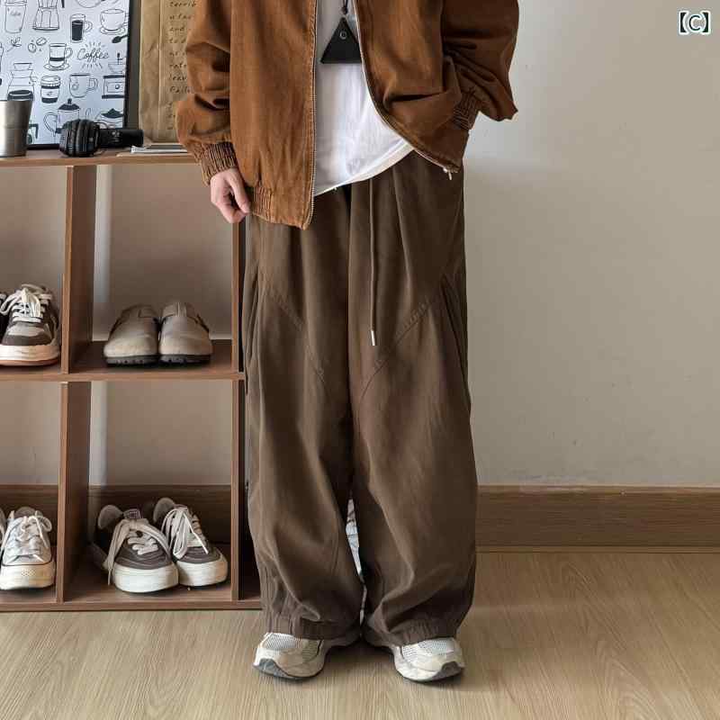 メンズ ファッション 春夏 秋冬 かっこいい オシャレ モテ 男性用 紳士服 服 韓国 シンプル 大人 レトロ 無地 オーバー オール ワイド レッグ 快適 伸縮性 ウエスト カジュアル ロング パンツ 3