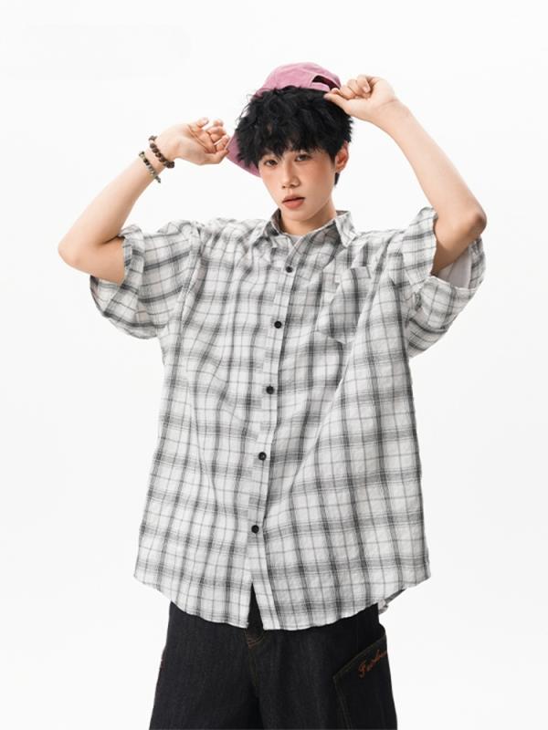 Rakuten - メンズ ファッション 春夏 秋 冬 かっこいい オシャレ モテ 男性用 紳士服 服 韓国 シンプル 大人 チェック柄 半袖 シャツ 男女兼クラシック 日焼け防止 シャツ カジュアル ジャケット