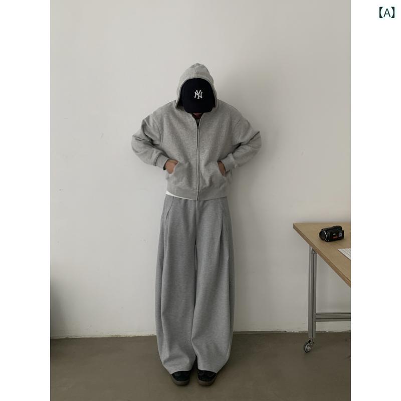 Rakuten - メンズ ファッション 春夏 秋冬 かっこいい オシャレ モテ 男性用 紳士服 服 韓国 シンプル 大人 アメリカン レトロ スプリング 構造 カット スウェットパンツ 男女兼用 カジュアル ストレート スウェットパンツ