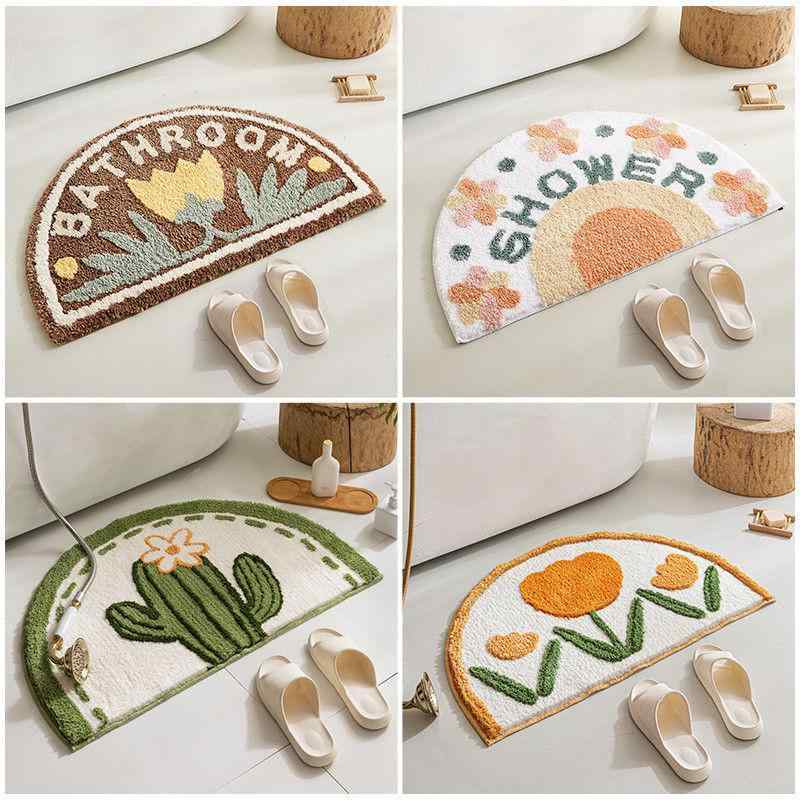 おしゃれ かわいい 韓国 インテリア 小物 雑貨 寝室 玄関 風呂 バス 浴室 足 フロア ベッド マット シンプル 半円形 吸収 滑り止め 厚手 カーペット トイレ ドア シンプル イラスト 英字 花 太陽 桃 サボテン チューリップ