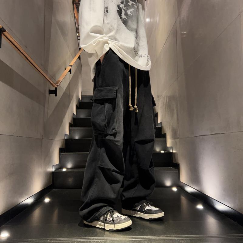 乐天商城 - メンズ ファッション 春夏 秋 冬 かっこいい オシャレ モテ 男性用 紳士服 服 韓国 シンプル 大人 巾着 ワーク ジーンズ ドレープ アメリカン ストリート ストレート パンツ