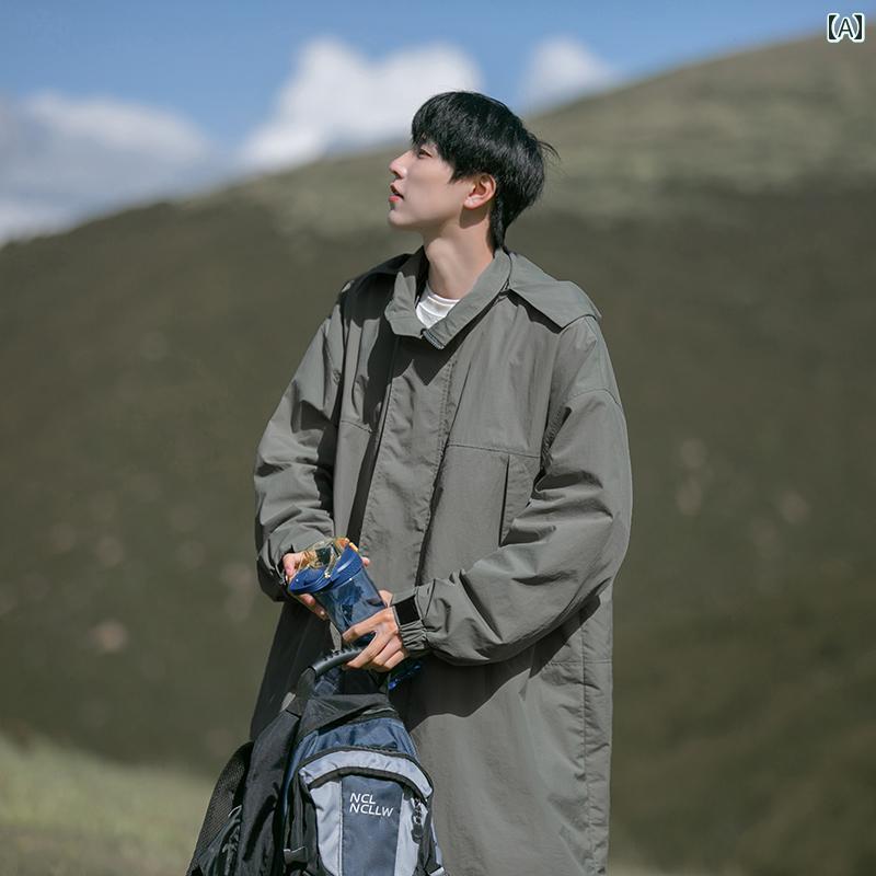 Rakuten - メンズ ファッション 春夏 秋冬 かっこいい オシャレ モテ 男性用 紳士服 服 韓国 シンプル 大人 ミドル丈 ウインドブレーカー ストリート コート コート