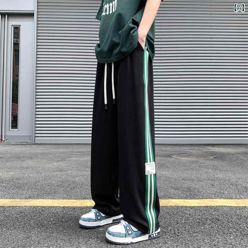 メンズ ファッション 春夏 秋冬 かっこいい オシャレ モテ 男性用 紳士服 服 韓国 シンプル 大人 バー ストライプパンツ ドレープ 大きいサイズ ストレート モ ッピング ワイド レッグ カジュアル パンツ