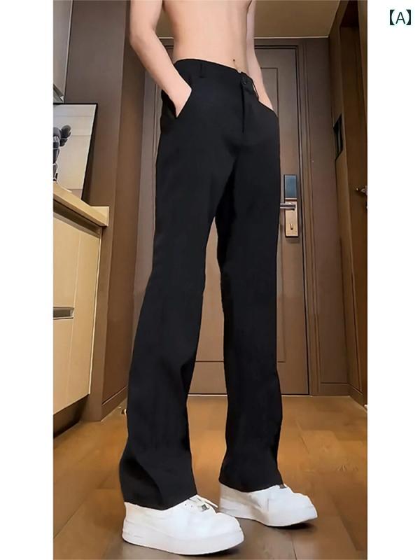 メンズ ファッション 春夏 秋冬 かっこいい オシャレ モテ 男性用 紳士服 服 韓国 シンプル 大人 ブラック ドレープ フレア スーツ パンツ 新型 ハイエンド スリム ナロー スリム ストレート パンツ
