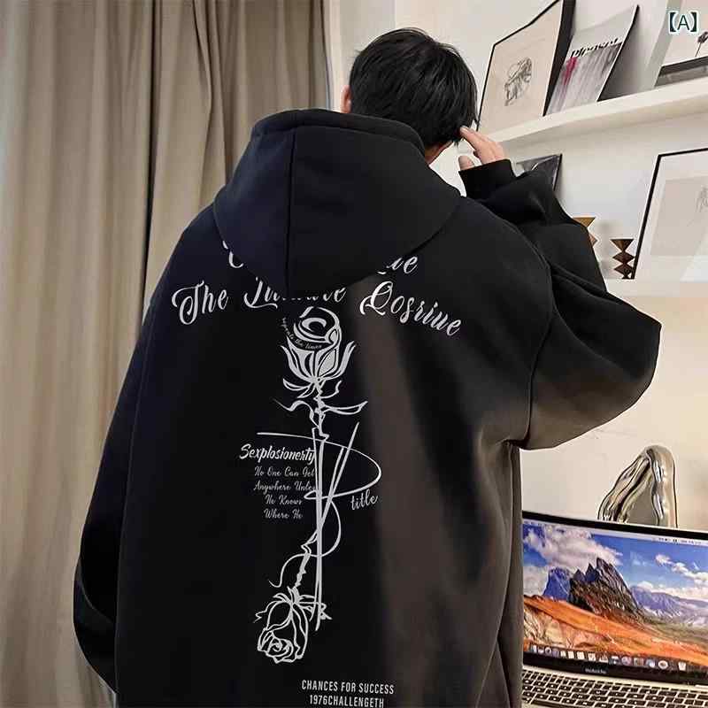 メンズ ファッション 春夏 秋冬 かっこいい オシャレ モテ 男性用 紳士服 服 韓国 シンプル 大人 ローズ プリント スウェットシャツ アメリカ ストリート ファッション 硬い ジャケット