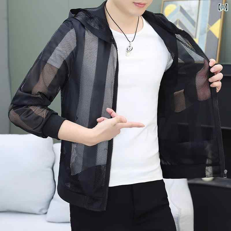 乐天商城 - メンズ ファッション 春夏 秋冬 かっこいい オシャレ モテ 男性用 紳士服 服 韓国 シンプル 大人 日焼け防止 服 無地 服 メッシュ 薄手 通気性 日焼け防止 服 ジャケット