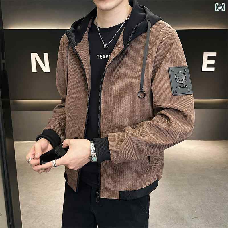 樂天商城 - メンズ ファッション 春夏 秋冬 かっこいい オシャレ モテ 男性用 紳士服 服 韓国 シンプル 大人 コーデュロイジャケット スリムフィット ハイエンド 厚手 ショート ウィンドブレーカー カジュアル ジャケット