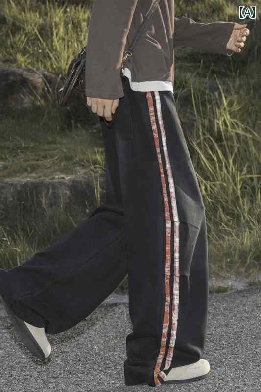 メンズ ファッション 春夏 秋冬 かっこいい オシャレ モテ 男性用 紳士服 服 韓国 シンプル 大人 アメリカン ストライプ スウェットパンツ レトロ スプライシング スポーツ カジュアル パンツ ストレート ワイド レッグ パンツ
