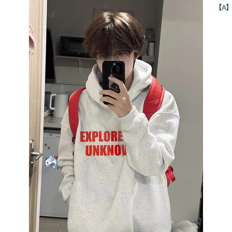Rakuten - メンズ ファッション 春夏 秋冬 かっこいい オシャレ モテ 男性用 紳士服 服 韓国 シンプル 大人 ホワイト グレー ヘビー アメリカン スウェットシャツ レター プリントプルオーバー ハイエンド ジャケット