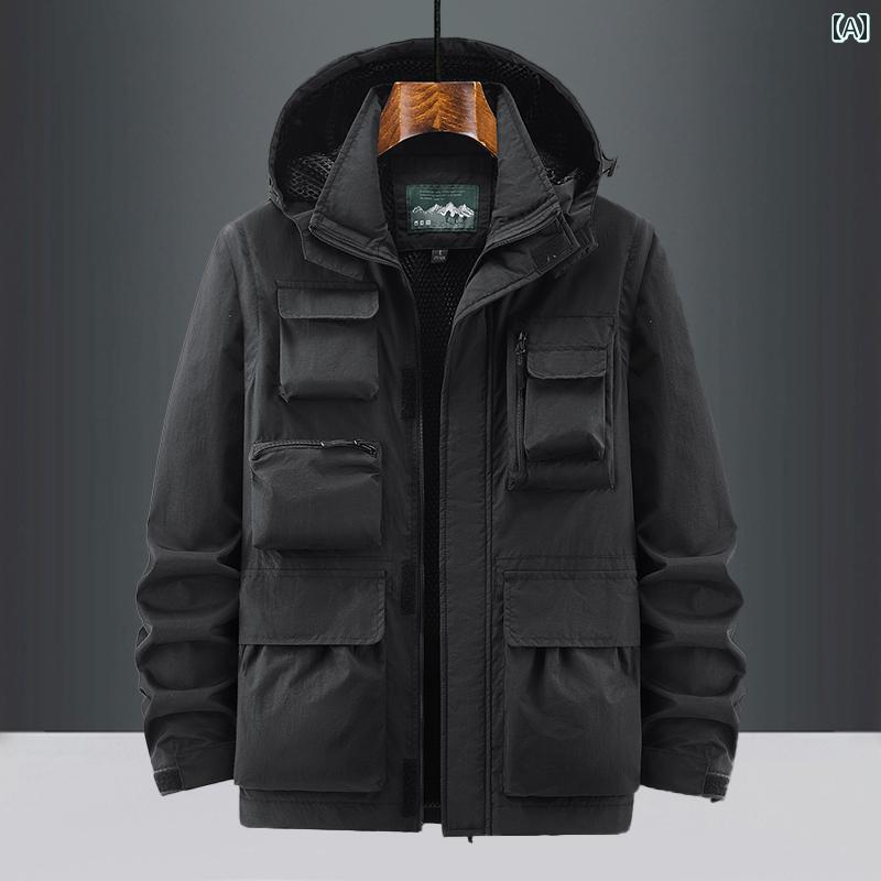 メンズ ファッション 春夏 秋冬 かっこいい オシャレ モテ 男性用 紳士服 服 韓国 シンプル 大人 アウトドア 防ジャケット 袖 大きいサイズ カジュアル マルチ ポケット ワークジャケット(4.0)