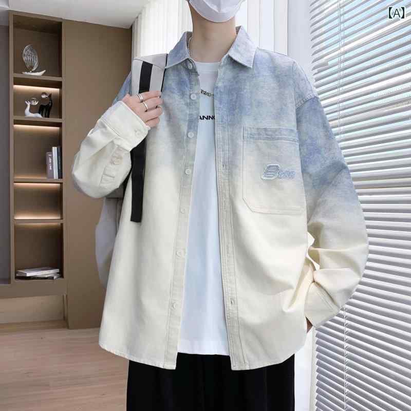 メンズ ファッション 春夏 秋冬 かっこいい オシャレ モテ 男性用 紳士服 服 韓国 シンプル 大人 綿 シャツ ジャケット 長袖 グラデーション トップス