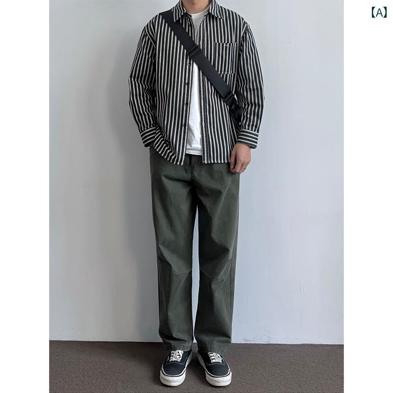 Rakuten - メンズ ファッション 春夏 秋冬 かっこいい オシャレ モテ 男性用 紳士服 服 韓国 シンプル 大人 ミリタリーグリーン オーバー オール ストレート ゴム ウエスト パンツ クロッチ リフト ドレープ ワイド レッグ パンツ