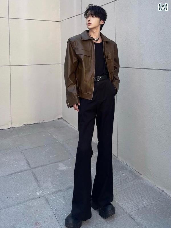 メンズ ファッション 春夏 秋冬 かっこいい オシャレ モテ 男性用 紳士服 服 韓国 シンプル 大人 ストリート パンツ ドレープ 高級 スリムフィット ブーツ カット パンツ