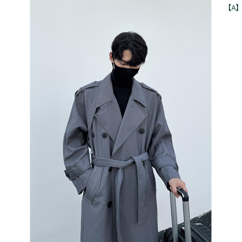 メンズ ファッション 春夏 秋冬 かっこいい オシャレ モテ 男性用 紳士服 服 韓国 シンプル 大人 男性ダブルブレスト トレンチコート 韓国 ミドル丈 高級 大人 トップス シビリアン コート ジャケット(4.0)