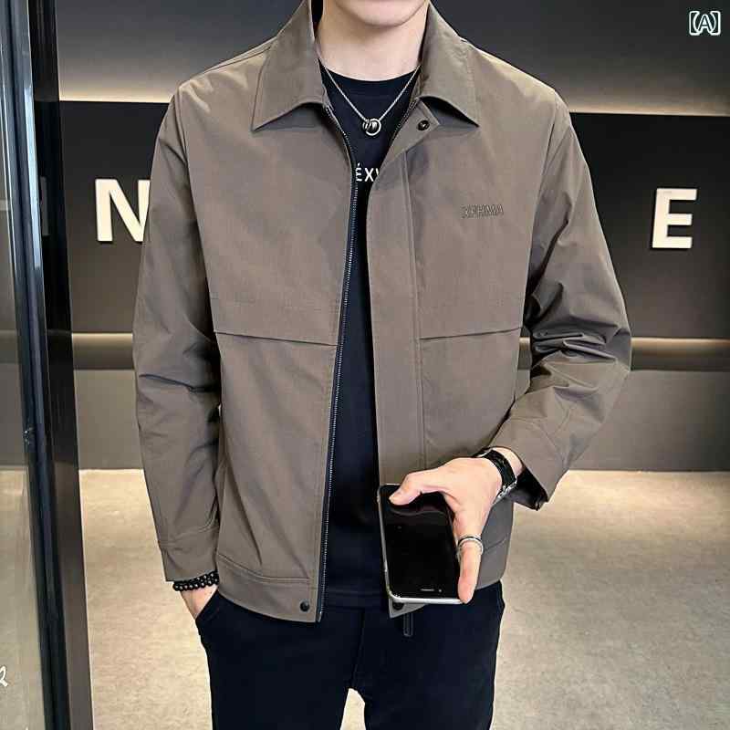 メンズ ファッション 春夏 秋冬 かっこいい オシャレ モテ 男性用 紳士服 服 韓国 シンプル 大人 ワークジャケット スリムフィット 快適 ファッション ジャケット 防風 ハイエンド 軽量 大人