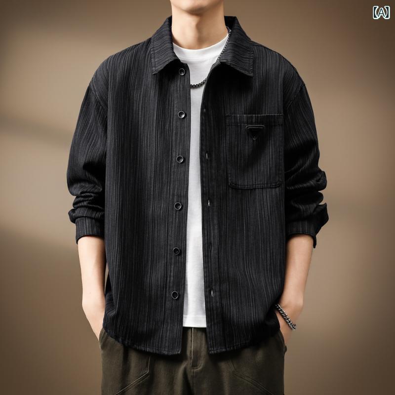 メンズ ファッション 春夏 秋冬 かっこいい オシャレ モテ 男性用 紳士服 服 韓国 シンプル 大人 高級 シャツ ジャケット レトロ トップス ワークウェア 長袖 シャツ