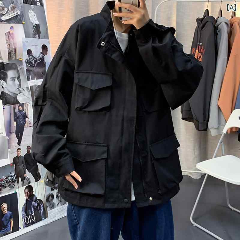メンズ ファッション 春夏 秋冬 かっこいい オシャレ モテ 男性用 紳士服 服 韓国 シンプル 大人 レトロ 機能 ツイル ワークジャケット メンズ 春秋 マルチ ポケット アメリカン パイロット スタジャン ジャケット