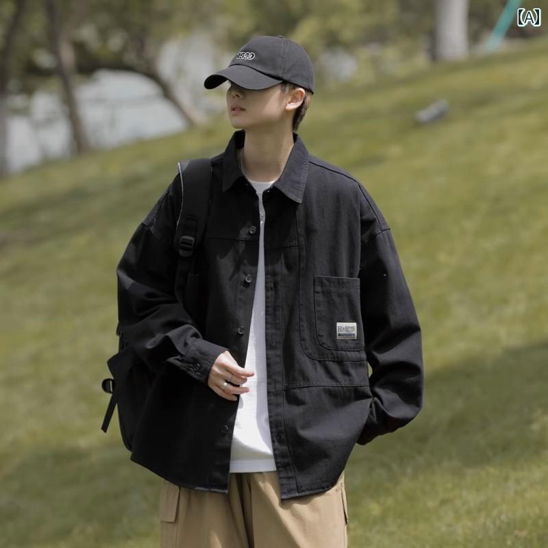 Rakuten - メンズ ファッション 春夏 秋冬 かっこいい オシャレ モテ 男性用 紳士服 服 韓国 シンプル 大人 アメリカン シティ ボーイ ワークシャツ メンズ 長袖 ウォッシュ 加工 レトロ カジュアル ヘビーウェイト シャツ ジャケット