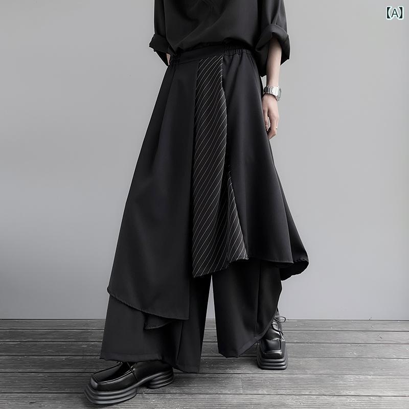 乐天商城 - メンズ ファッション 春夏 秋冬 かっこいい オシャレ モテ 男性用 紳士服 服 韓国 シンプル 大人 ヨウジヤマモト メンズ ダーク イレギュラー パンツ メンズ イン 和風 リボン サムライ キュロット ワイド レッグ パンツ