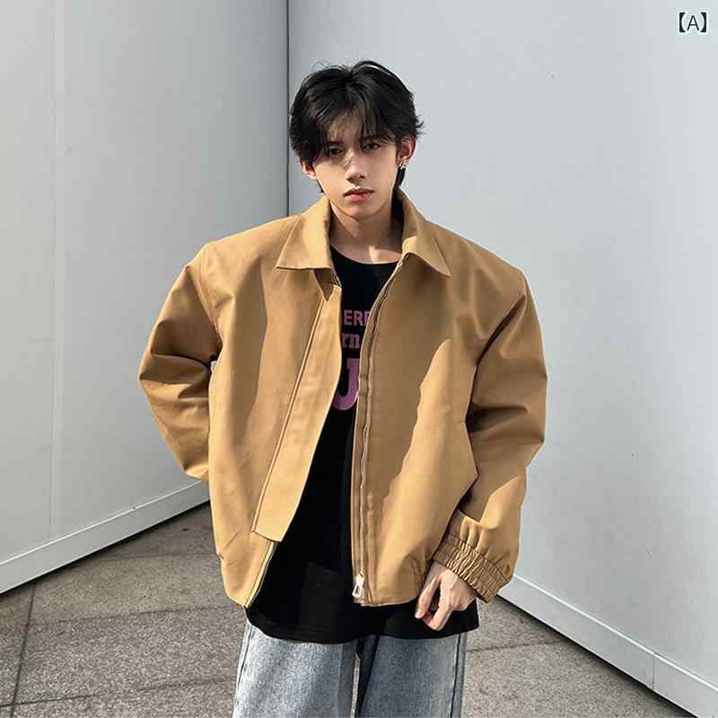 樂天商城 - メンズ ファッション 春夏 秋冬 かっこいい オシャレ モテ 男性用 紳士服 服 韓国 シンプル 大人 カーキ色 ショート ショルダーパッド コート アメリカン パイロット ジャケット ワークウェア ハイエンド 服