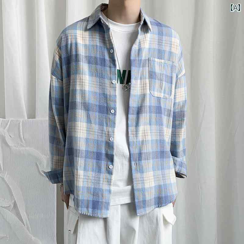 Casual Shirts - メンズ ファッション 春夏 秋冬 かっこいい オシャレ モテ 男性用 紳士服 服 韓国 シンプル 大人 チェック シャツ 長袖 薄手 インチ シャツ和高級 カジュアル シャツ ジャケット