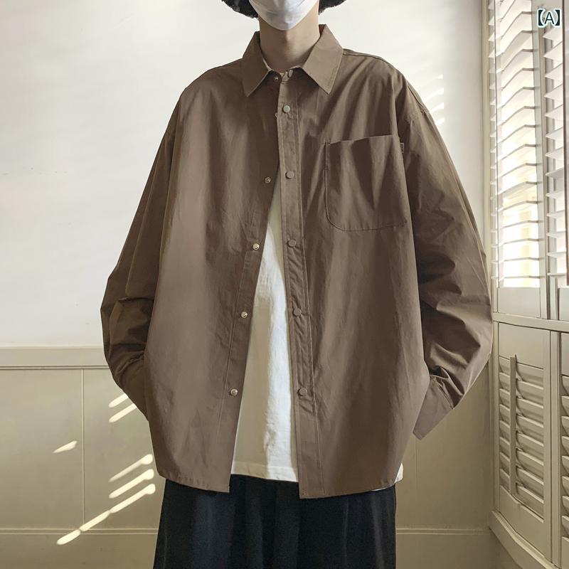 Rakuten - メンズ ファッション 春夏 秋冬 かっこいい オシャレ モテ 男性用 紳士服 服 韓国 シンプル 大人 長袖 シャツ 薄手 シャツ ハイエンド シャツ ワークウェア ジャケット