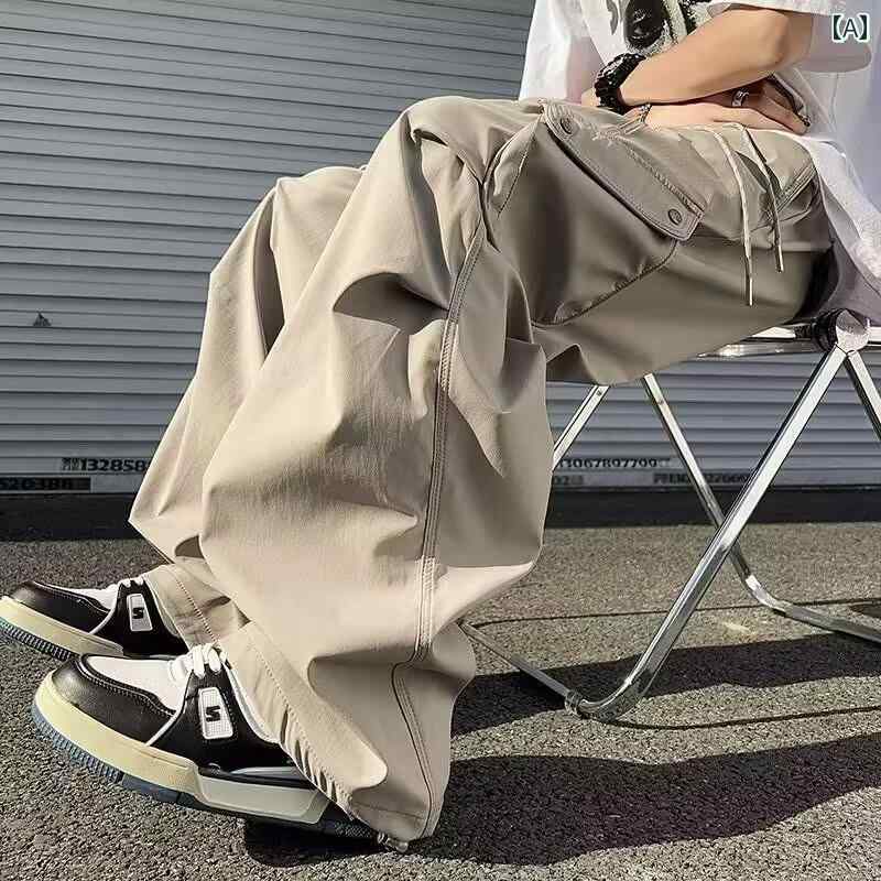 メンズ ファッション 春夏 秋冬 かっこいい オシャレ モテ 男性用 紳士服 服 韓国 シンプル 大人 アメリカン レトロ ヘビー プリーツ オーバー オール ストレート ワイド レッグ 快適 カジュアル ロング スウェットパンツ(4)