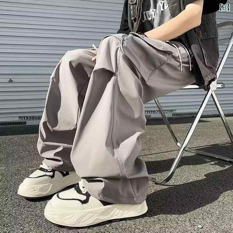 メンズ ファッション 春夏 秋冬 かっこいい オシャレ モテ 男性用 紳士服 服 韓国 シンプル 大人 アメリカン レトロ ヘビー プリーツ オーバー オール ストレート ワイド レッグ 快適 カジュアル ロング スウェットパンツ