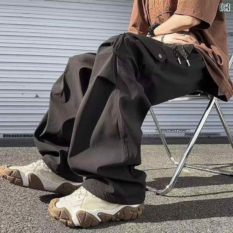 メンズ ファッション 春夏 秋冬 かっこいい オシャレ モテ 男性用 紳士服 服 韓国 シンプル 大人 アメリカン レトロ ヘビー プリーツ オーバー オール ストレート ワイド レッグ 快適 カジュアル ロング スウェットパンツ
