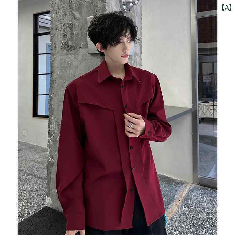 乐天商城 - メンズ ファッション 春夏 秋冬 かっこいい オシャレ モテ 男性用 紳士服 服 韓国 シンプル 大人 ブルゴーニュコンストラクト シャツ サマー ハイエンドユニフォーム 長袖 シャツ ジャケット