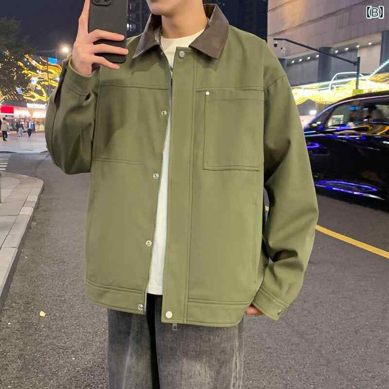 メンズ ファッション 春夏 秋冬 かっこいい オシャレ モテ 男性用 紳士服 服 韓国 シンプル 大人 カーキ色 バーン ジャケット アメリカン レトロ デトロイト ワークジャケット クリーン フィット 野球 ユニフォーム