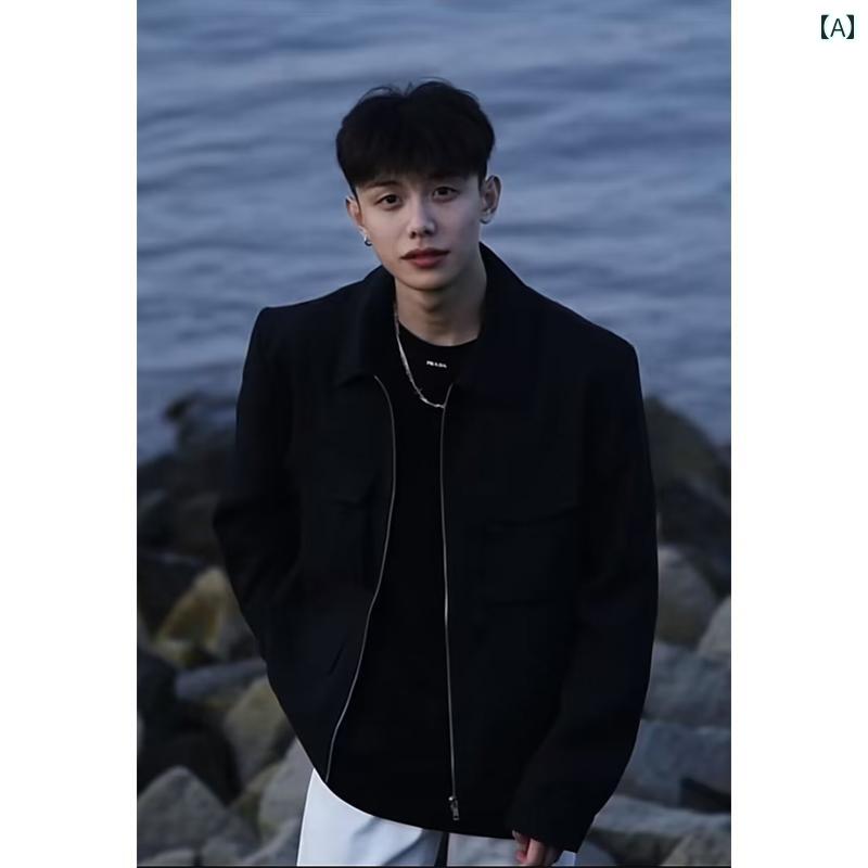 Rakuten - メンズ ファッション 春夏 秋冬 かっこいい オシャレ モテ 男性用 紳士服 服 韓国 シンプル 大人 クリーン フィット ショルダーパッド ジャケット アメリカン レトロ ジッパー トップ ハイエンド ショート ジャケット