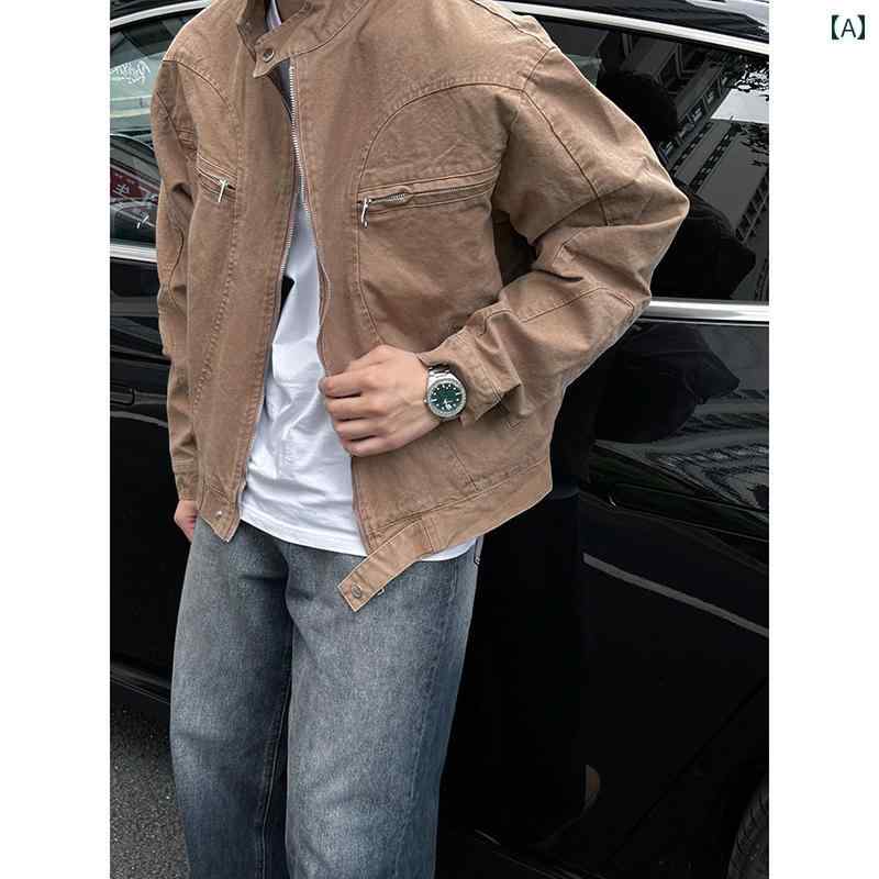 メンズ ファッション 春夏 秋冬 かっこいい オシャレ モテ 男性用 紳士服 服 韓国 シンプル 大人 ヴィンテージ ショート デニムジャケット マイ ラード ウォッシュデニム 服 高級 スタンドカラー ジャケット