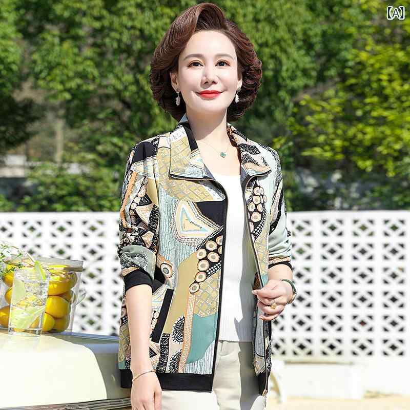 レディース ファッション おしゃれ 春夏 秋　冬 大人 上品 高級 マダム ミス ミセス プレゼント 婦人服　母 母の 春の 長袖 トップ スプリント ジャケット 高齢者の 服 レディース 大きいサイズ ジッパー シャツ ゆったり 薄手 コート